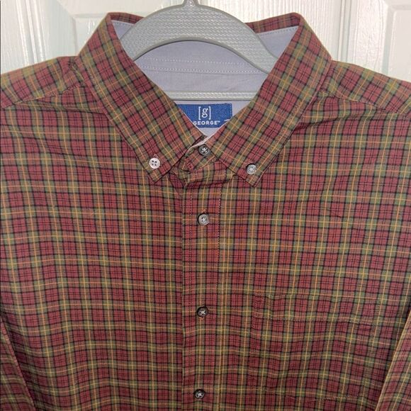 George Men's Red and Green Plaid Button-Down Shirt - Picture 5 of 7